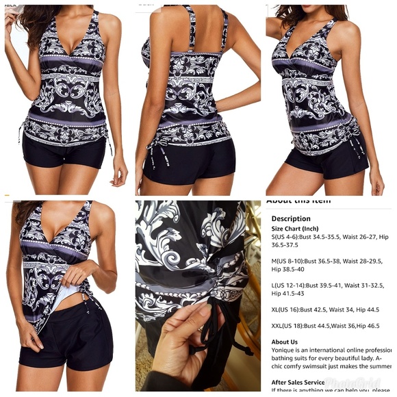 2 PIECE FLORAL V NECK TANKINI BOYSHORT SET - Picture 3 of 4